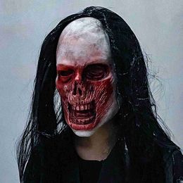 Party Masks Creepy Halloween Zombie Mask The Evil Cosplay Props Long Hair Scary Mask Masquerade Mask Ghost Realistic Scary Mask Masques x0907