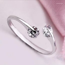 Cluster Rings Delysia King Women Trendy Simple And Elegant Crimp Opening High-grade Crystal Wedding Ring (color: Silver Rose Gold)