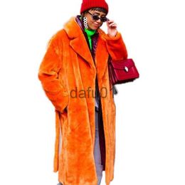 Women's Fur Faux Fur Lapel Faux Fur Coat Women Winter 2023 Long Orange Plush Coat Luxury Fluffy Jacket Teddy Artificial Pink Mink Fur Jacket 2023 New x0907
