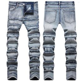 Men's Jeans 2023 Fashion Ripped Distressed Destroyed Straight Fit Denims Pants Skinny Casual Stacked Patches