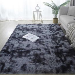 Carpets GERBIT plush carpet 9x12 feet soft indoor rectangular carpet modern luxury plush carpet living room home decoration tie dyed dark gray P230907