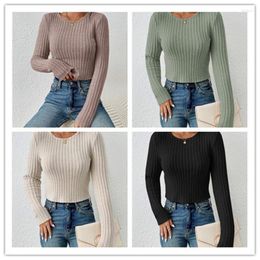 Women's Sweaters Long Sleeve Casual Sweater 2023 Autumn/Winter Tight Solid Round Neck Pullover Elegant Office Lady Knitted Top XS-XL