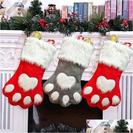 Christmas Decorations Decoration Dog Paw Sock Gift Bag Red Grey Stocking Non Woven Candy Tree Ornament Xmas Dbc Drop Delivery Home Gar Dhyac