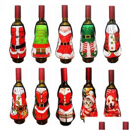 Christmas Decorations Red Wine Bottle Er Beer Bottles Champagne Ers Party Table Decor Mini Xmas Festival Apron Santa Gift Packing Drop Dhhtq