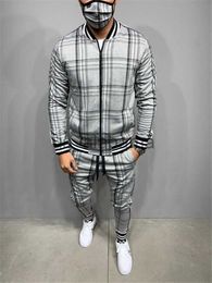 Men's Tracksuits Plaid Printed Loose Suit Couple Clothes Fashion Tracksuit Grey Tracksuit Fullset Black Pink Faded Tracksuit Full Set Tracksuit x0907