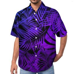 Men's Casual Shirts Tropical Palm Leaf Blouses Men Purple Print Hawaiian Short-Sleeved Design Cool Oversized Beach Shirt Gift