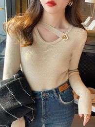 Women's Sweaters Hollow-out V-neck Sweater Autumn Winter Knitted Pullovers Slim Bottoming Solid Soft Knitwear Jumpers Basic 2023