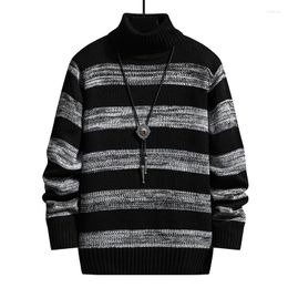 Men's Sweaters Stretwear Casual Sweater High-Neck Striped Slim Fit Knittwear 2023 Spring Mens Pullovers Men Pull Homme M-3XL