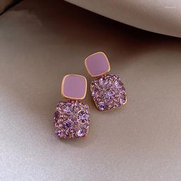 Stud Earrings Vintage Purple Crystal Square Earings Fashion Statement Rhinestone Drop For Women Wedding Jewelry Personality Gifts