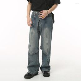 Men's Jeans SYUHGFA Baggy Personality Spliced Wide Leg Denim Pants Autumn High Street Vintage Cross Design Jean Overalls