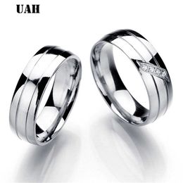 Solitaire Ring UAH Simple Couple Titanium Steel Wedding Zirconia Rings women men's jewelry anniversary marriage Best Fashion Gift x0905