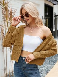 Men's Sweaters Hollow Out Cardigan Women Long Sleeve Sweater Streetwear Autumn Winter Crop Tops Solid Color Knitted Clothing