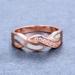 Wedding Rings Boho Female White Opal Stone Ring Vintage Rose Gold Cross Cute Promise Love Engagement For Women