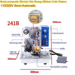 Hot Foll Stamp Coder Expiry Date Coding Labels Printer 110/220V Semi-Automatic Electric 241B Color Heat Ribbon Printing Machine