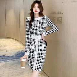 Casual Dresses Autumn Winter Slim Long Sleeve Party Dress Women O-Neck Elegant Temperament Sweater Knitted Vestidos