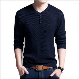 Men's Sweaters Autumn And Winter Pullover V-Neck Solid Button Tee T-shirt Vacation Fashion Office Lady Casual Formal Knit Bottom Tops