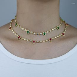 Choker Water Drop CZ Charm Iced Out 5A Zirconia Red/Green/Blue/White Stone Tennis Chain Necklace Fashion Jewelry Gift