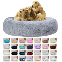 kennels pens Large Dog Bed with Zipper Round Pet Beds Cat Mat Long Plush Puppy Donut Dogs Kennel Thick Cotton Winter Warm Calming 230906