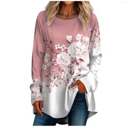 Women's Hoodies Casual Plus Sizelong Sleeved Round Neck Retro Flower Printing T-Shirt Top Pullover Cropped Y2k Tops Cute Tank