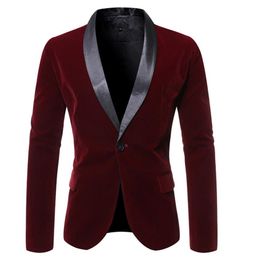 2020 New Men Wine red velvet suede Business Casual Dress Slim Blazer Jacket Homme Fashion Stage Party Formal Suit coat Outwear248S