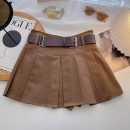 Skirts for Kids Pleated 2023 Solid Color All Match High Waist A Line Belt Fashion Cotton Soft Beautiful Casual 230906