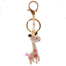 Keychains Giraffe Deer Pretty Enamel Crystal HandBag Pendant Keyring Keychain For Car Key Holder