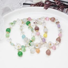 Charm Bracelets Kpop Small Fresh Crystal Bracelet For Women Girl Candy-colored Magic Stone Hand Girlfriend Gift Elastic Rope