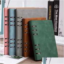Notepads Wholesale Loose-Leaf Notbook Daily Journal A6 Binder Planner Business Notepad Leather Er 100 Sheets Notebook For Office Schoo Dhsos