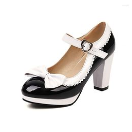 Dress Shoes Size 32-48 Women's Patent Leather Candy Color Block Heel 8.5cm High Lolita Ladies Heels