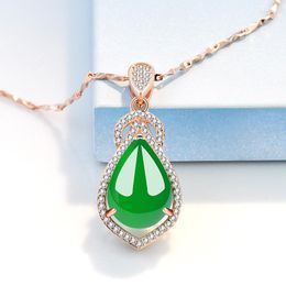 Chains Chalcedony Necklace Women's Summer S925 Sterling Silver Rose Gold Drop Pendant Elegant High-Grade Jewellery 2023