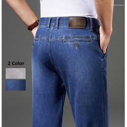 Men's Jeans Summer Blue Grey For Men Straight High Waist Denim Pants Casual Cotton Trousers