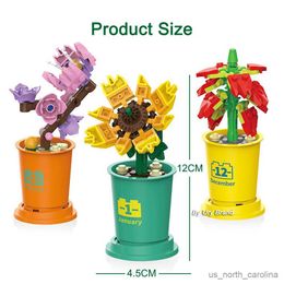 Blocks City Creative Flower Bouquet Succulent Plants with Coffee Cups Desktop Decoration Building Blocks Toys for Girls Gifts R230907