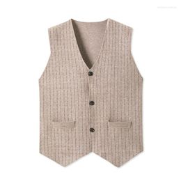 Men's Vests Men Knit Vest Buttons Down V Neck Sleeveless Sweater Cardigan Thick Basic For Autumn Winter Stripes Business Retro Vintage A1905