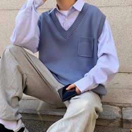 Men's Vests Sweater Vest Men Solid Simple Vintage Korean Style Fashion Ins Students All-match Spring V-neck Loose Harajuku Soft Design