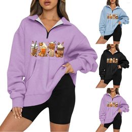 Women's Sweaters TIS THE SEASON Pumpkin Coffee Print Zipper Sweater Ladies Winter Sweatshirts 1 Girl Thanksgiving Sweatshirt