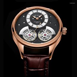 Wristwatches Double Tourbillon Automatic Watch Men 3Bar Waterproof Mechanical Watches Rose Gold Steel Case