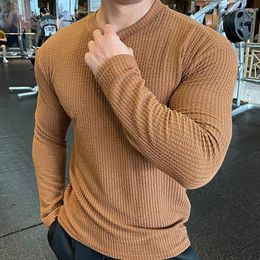 Men's T Shirts Spring 2023 Fashion Brand Fitness American Long-sleeved Sweater Knit Jacket Simple Bottom T-shirt