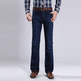 Men's Jeans Men Denim Micro Flare Pants Korean Dark Blue More Sizes 27-36