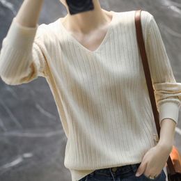 Women's Sweaters Ladies V-Neck Pullovers Sweater Autumn Long Sleeve Knitted Tops 2023 Winter Clothes Korean Fashion Women Sueters De Mujer