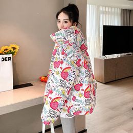 Women's Trench Coats A Winter Down Cotton Print Jacket Casual Loose Thick Warm Hooded Parkas Woman Short Padded Girl Coat Students