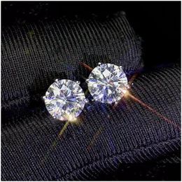 Stud Classical Six Claw Luxury Jewelry Pure 925 Sterling Sier 6Mm Round Cut White Topaz Solitaire Women Wedding Bridal Stud Earring Gi Dhazh