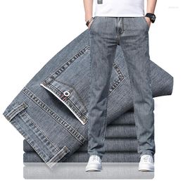 Men's Jeans Summer Denim Pants Male Elasticity Loose Thin Ice Silk Korean Version Of Slim Straight Pure Colour Casual Long Men