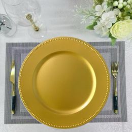 Plates 100 Pcs Plastic Gold Charger 13" Round Beaded Decorative Dinner Chargers Embossed Serving