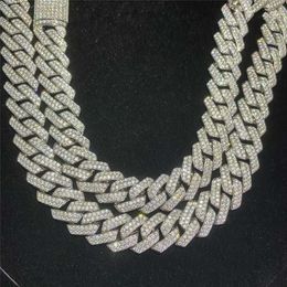 14mm Moissanite Fully Iced Out Diamond Chain Necklace 925 Sterling Silver Bracelet Hip Hop Jewelry Miami Cuban Link Chain Rdwmr