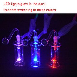 Whoelsale Female Dab Rig Glass Oil Burner Bongs Water Pipes Recycler Ash Catcher Water Bong LED Lights GLOW IN THE DARK Water Bong with 10mm Male Glass Oil Burner Pipe