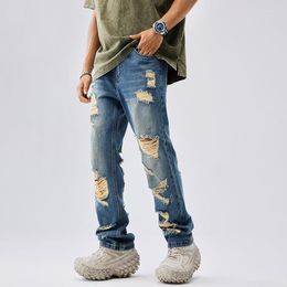 Men's Jeans Summer American Vintage Distressed Trendy Straight High Street Beggar Pants Ripped For Men