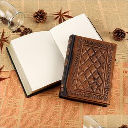 Notepads Wholesale Tra-Thick Pure Handmade Business Notepad Imitation Leather Embossed Gold Edge European Retro Style Gift Notebook Dr Dhv5T