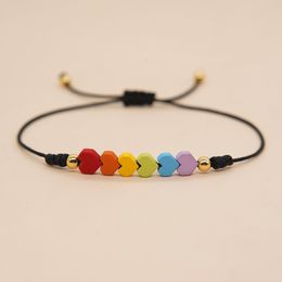 Bangle Go2boho Smart Bracelets Hematite Rainbow Color Beaded Heart Charm Bracelet For Women Friendship Jewelry Black Rope Jewellery 230907