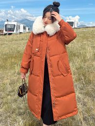 Women's Trench Coats 2023 Design Women Winter Long Jacket Hooded Fur Collar Thicken Snow Wear Warm Coat Parka Solid Fashion White Black
