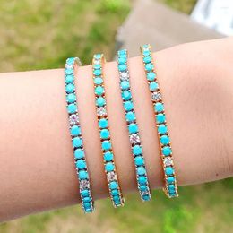 Charm Bracelets 2023 Arrived Fashion Women Girl Gift Simple Classic 3mm Blue Turquoise Stone Tennis Chain Bracelet Gold Plated Jewelry